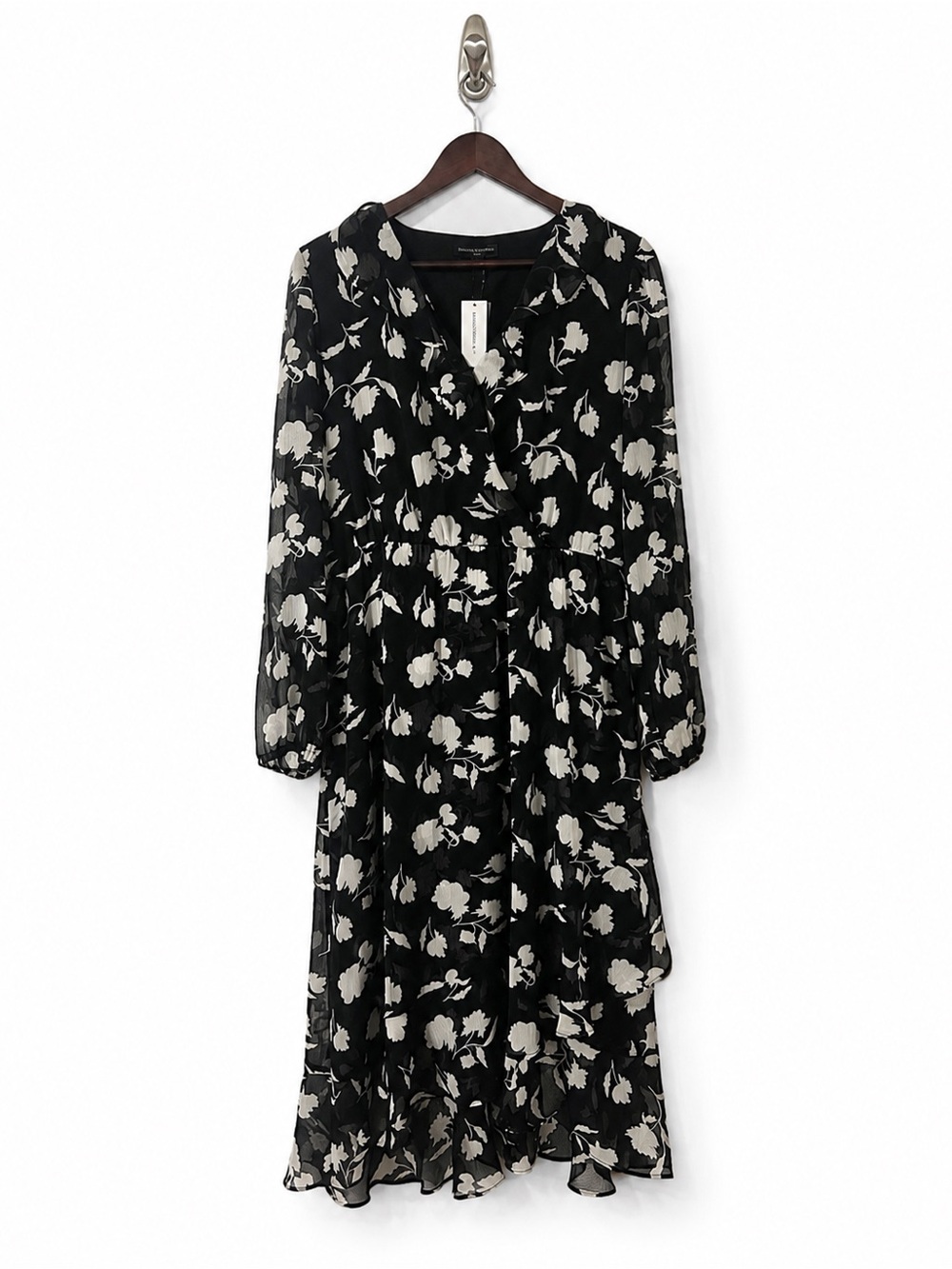 Banana Republic Black & Cream Floral Midi Dress – Size L – NWT